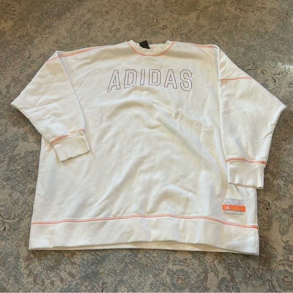 Adidas womens 2XL White crewneck sweatshirt BRAND NEW NWOT white pink purple - Picture 1 of 7
